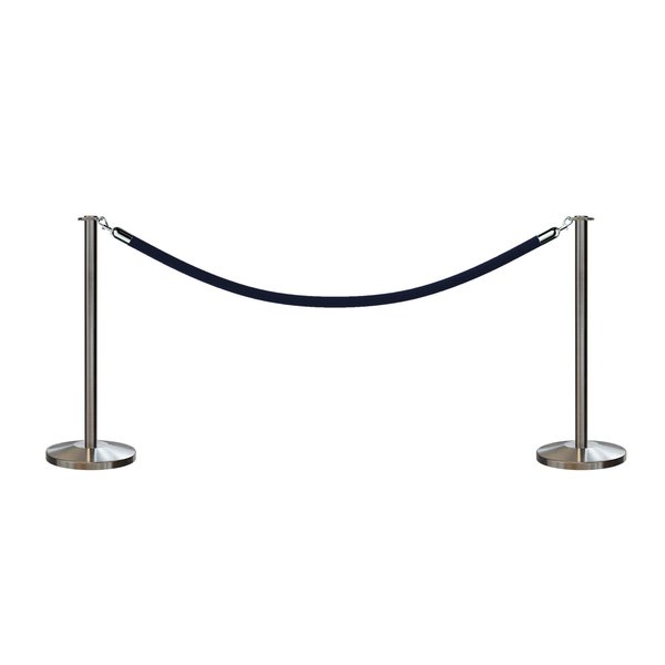 Montour Line Stanchion Post and Rope Kit Sat.Steel, 2 Flat Top 1 Dark Blue Rope C-Kit-2-SS-FL-1-PVR-DB-PS